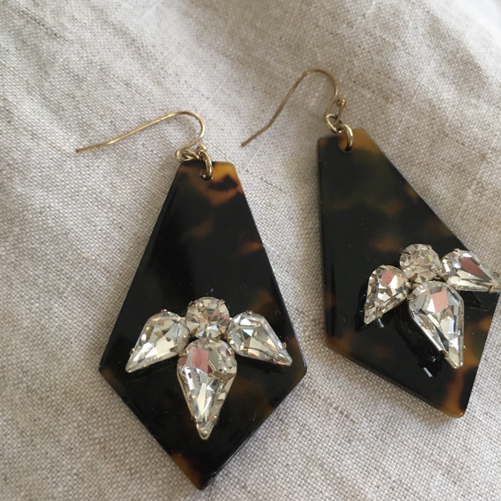 Tortoiseshell and Rhinestone Earrings - Picture 2 of 4